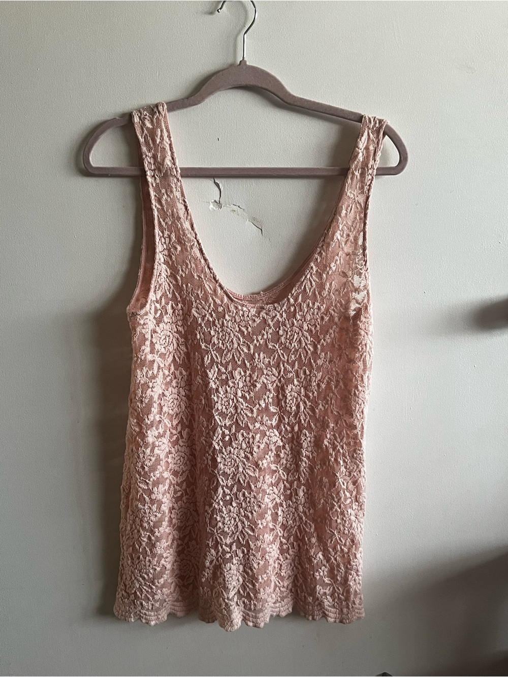 Lace Overlay Tank Top - Blush Pink